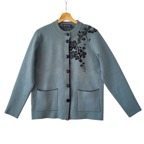 Castle Of Ireland Wool Blend Knit Jacket US14 EU40 Green Irish Floral Cardigan - Picture 2 of 13